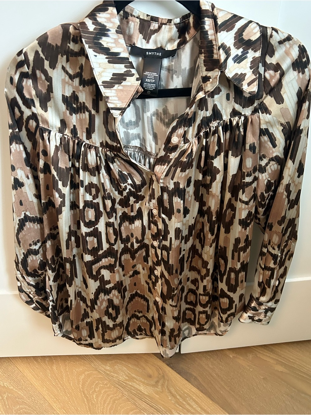 Smythe Taupe and Chocolate Animal-Print Button Blouse